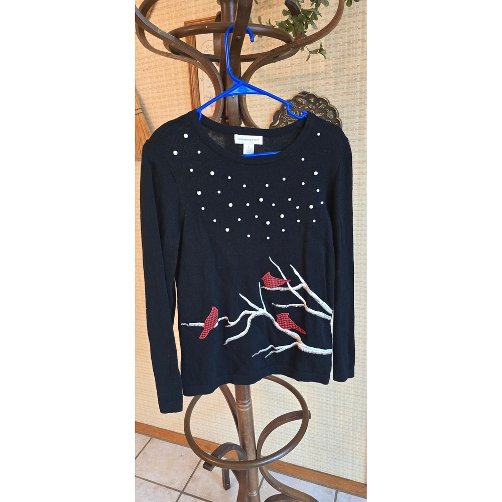 Christopher & Banks Womens Small Black Cardinal Winter Pearl Knit Sweater S